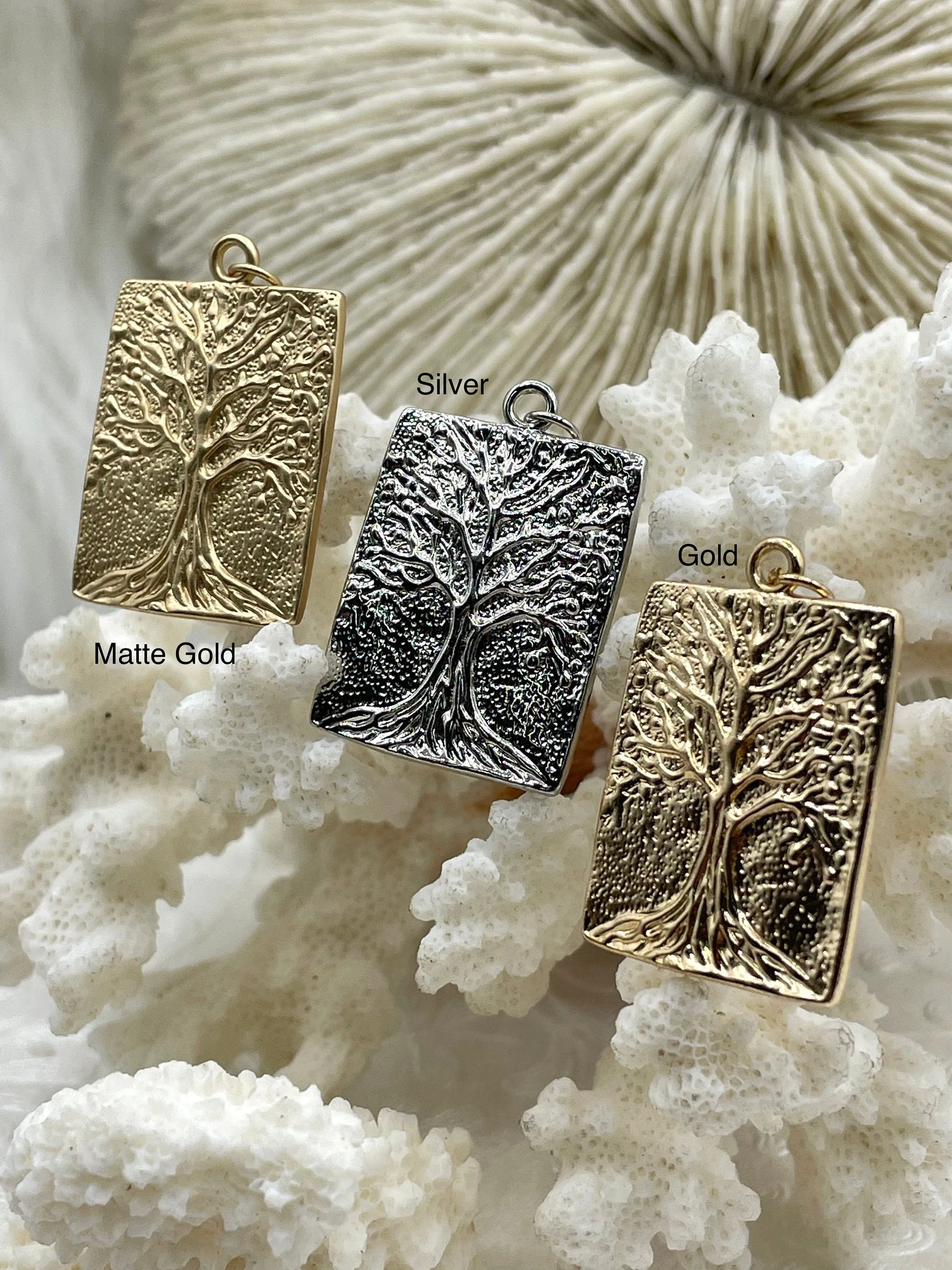 High Quality Brass Tree Charm/Pendant, Tree of Life Pendant, Tree Gold or Rhodium Plated, 27mm x 21mm x 2.25mm, 3 Finishes. Fast Ship