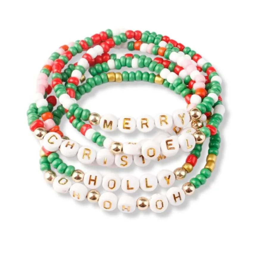 HO HO HO Holiday Beaded Friendship Stretch Bracelets