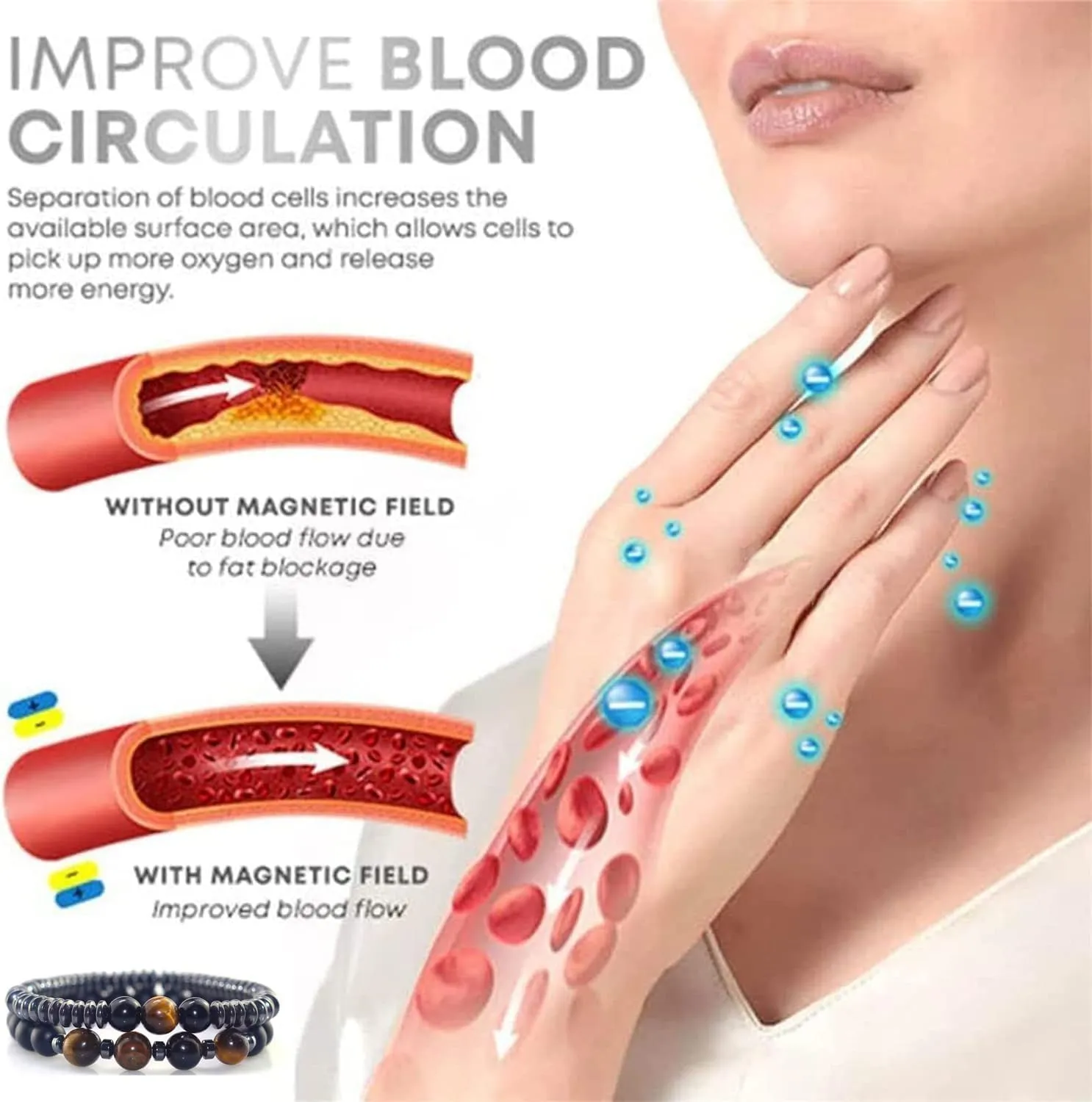 Humanic Maxhematie Beaded Bracelets, Natural Stone Beads Layered Lymphatic Health Energy Healing Bracelets Adjustable Length For Women Men Jewelry Gifts
