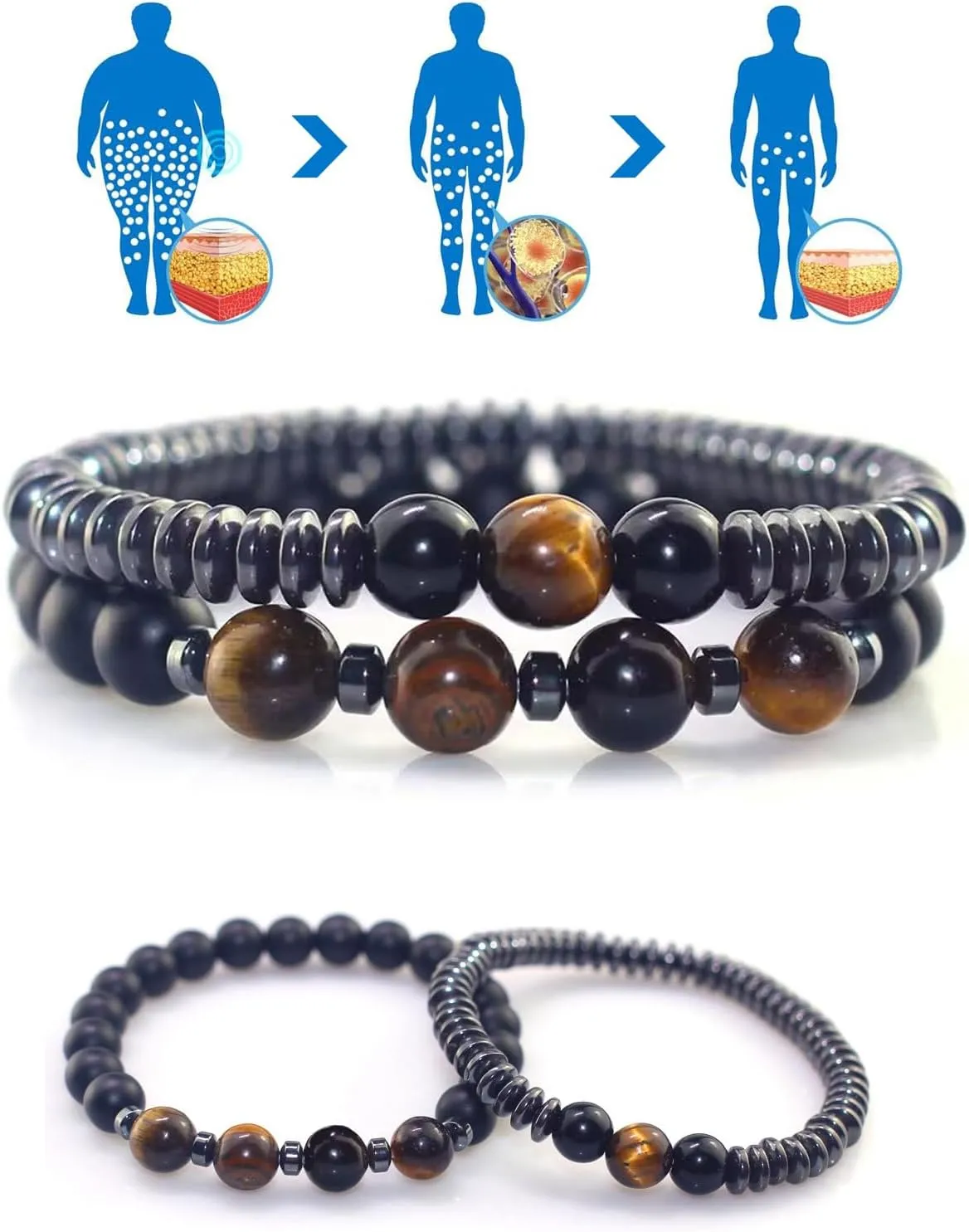 Humanic Maxhematie Beaded Bracelets, Natural Stone Beads Layered Lymphatic Health Energy Healing Bracelets Adjustable Length For Women Men Jewelry Gifts