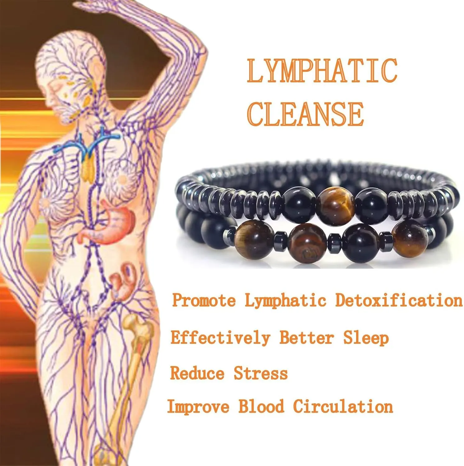 Humanic Maxhematie Beaded Bracelets, Natural Stone Beads Layered Lymphatic Health Energy Healing Bracelets Adjustable Length For Women Men Jewelry Gifts