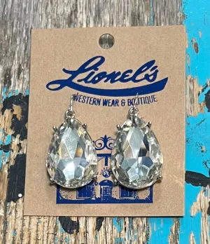 Iridescent on Silver Faceted Teardrop Crystal Earrings