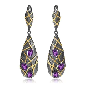 Italian Style Inlaid Colourful Gemstones Water Droplet Sterling Silver Earrings for Women