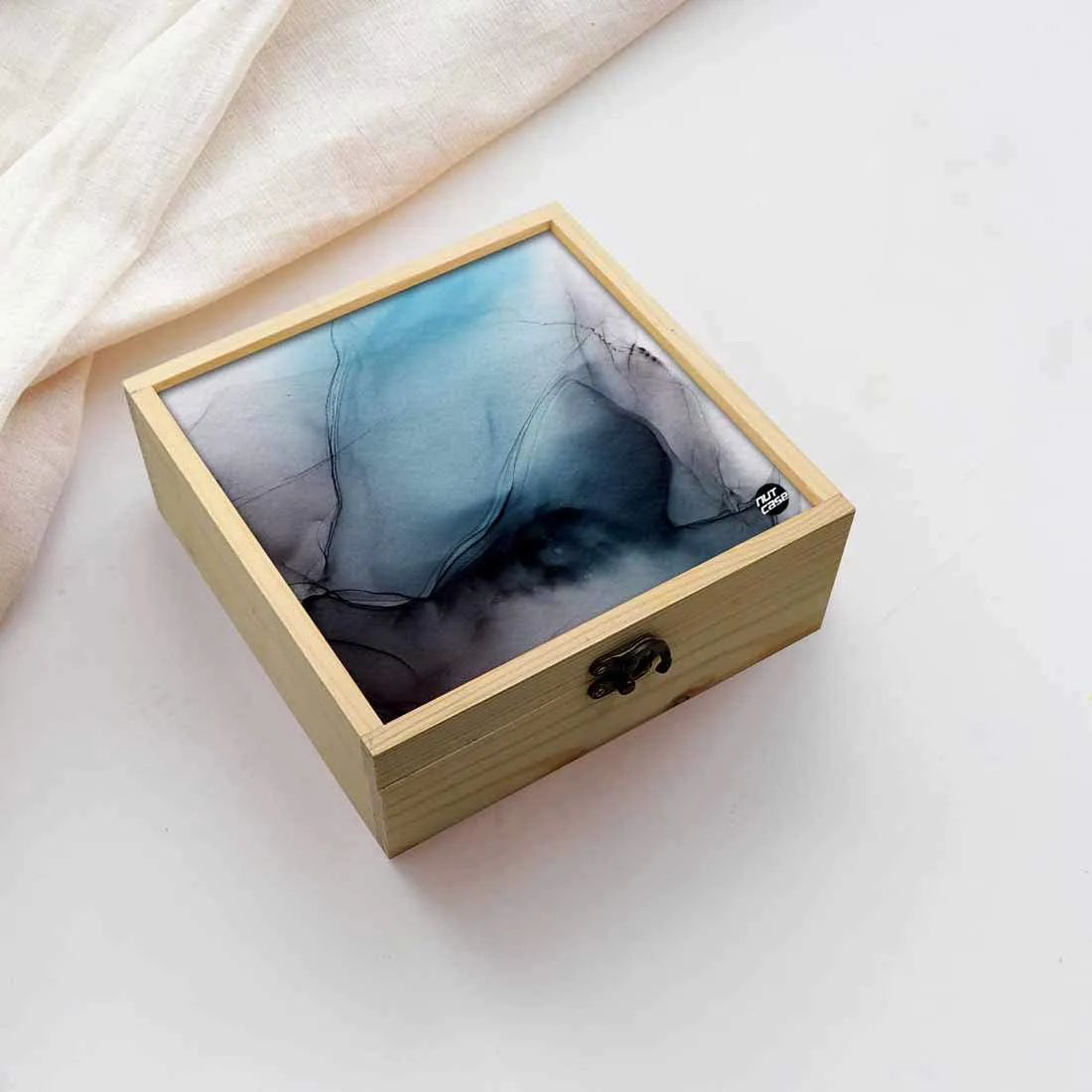 Jewellery Box Wooden Jewelry Organizer -  Black Blue Ink Watercolor