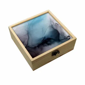 Jewellery Box Wooden Jewelry Organizer -  Black Blue Ink Watercolor