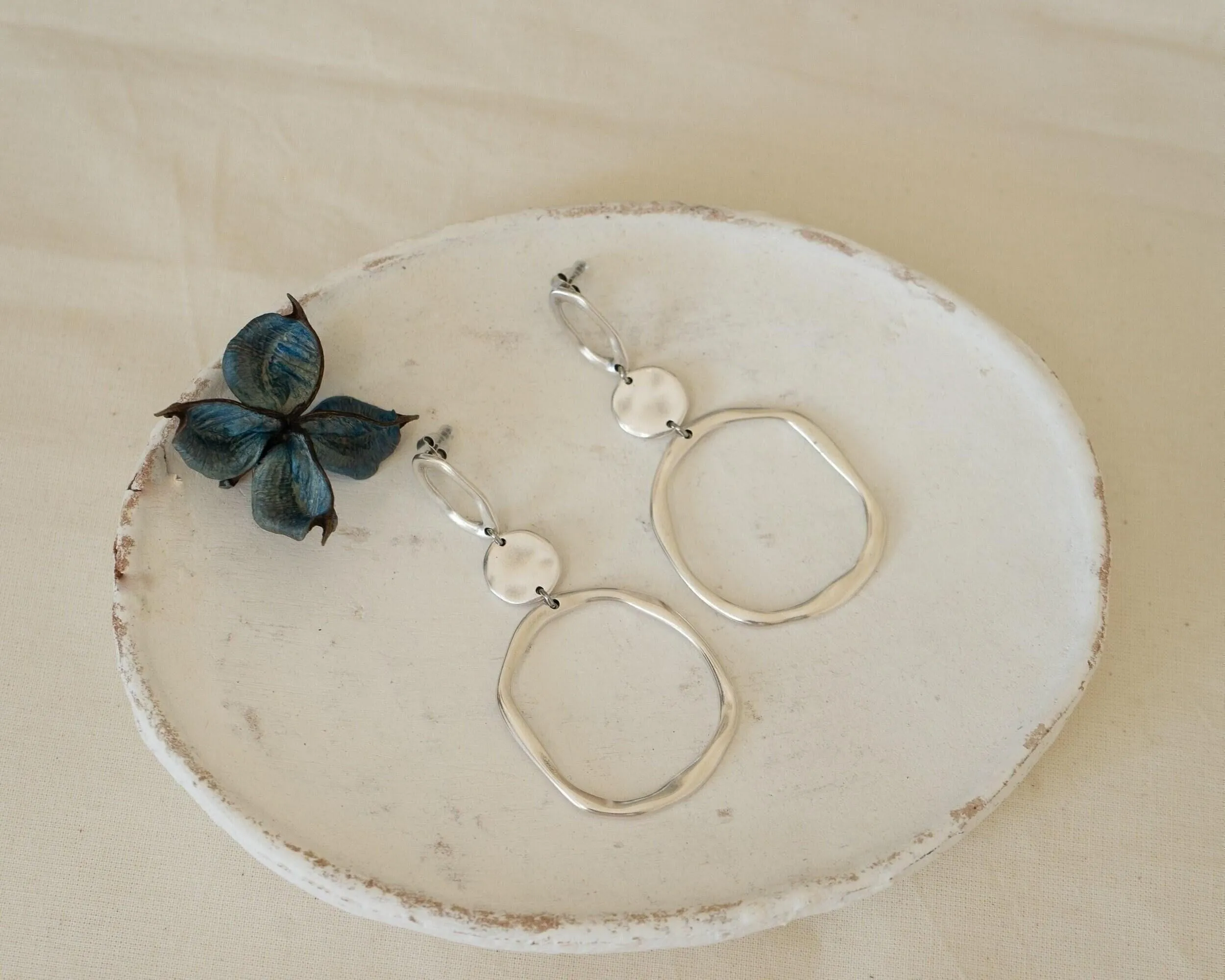 Large Silver Geometric Circle Dangle Earrings