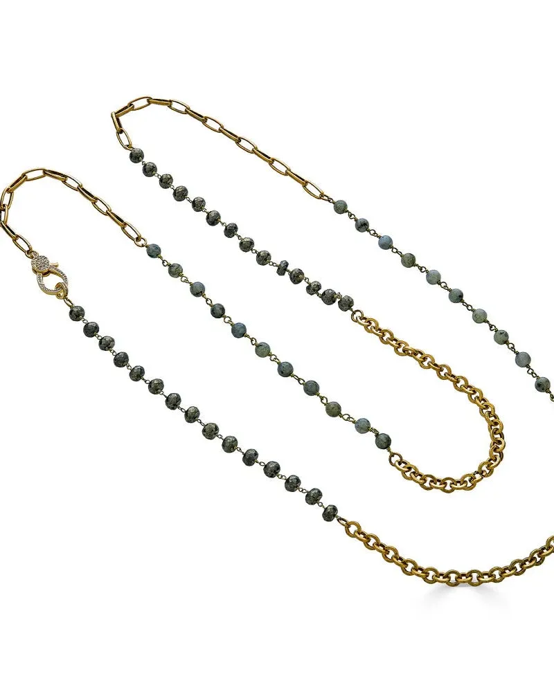 Long Pyrite and Labradorite Gold Pendant
