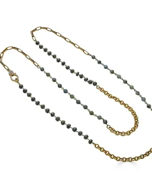 Long Pyrite and Labradorite Gold Pendant