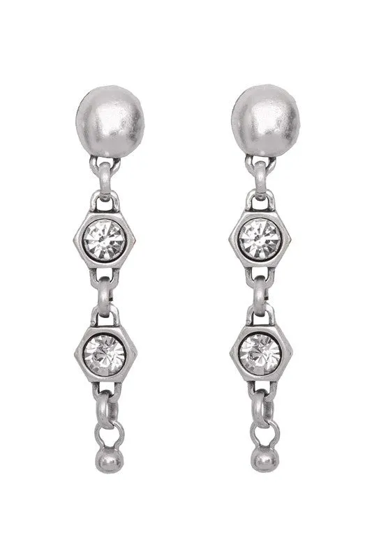 Long Silver Chain Clear Earrings