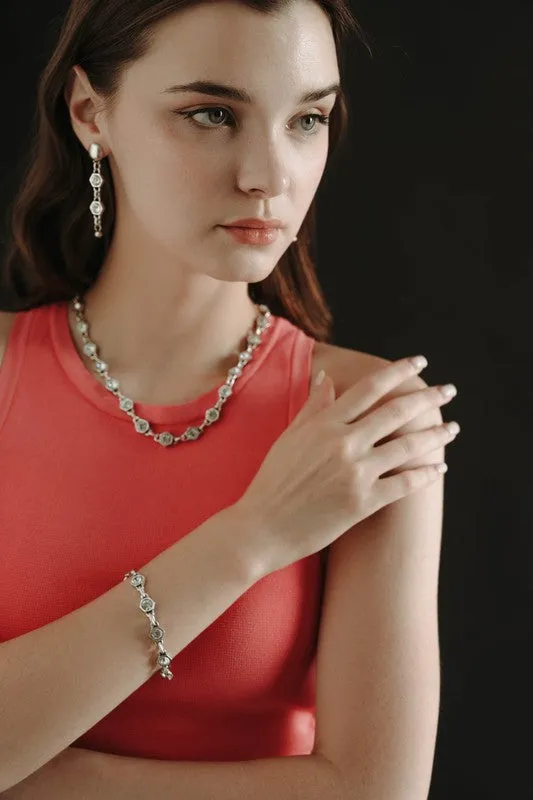 Long Silver Chain Clear Earrings