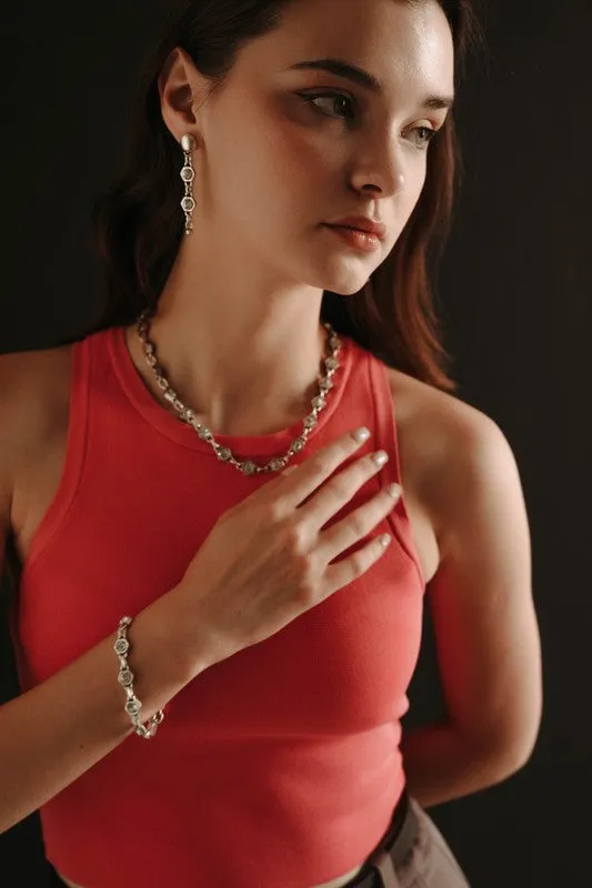 Long Silver Chain Clear Earrings