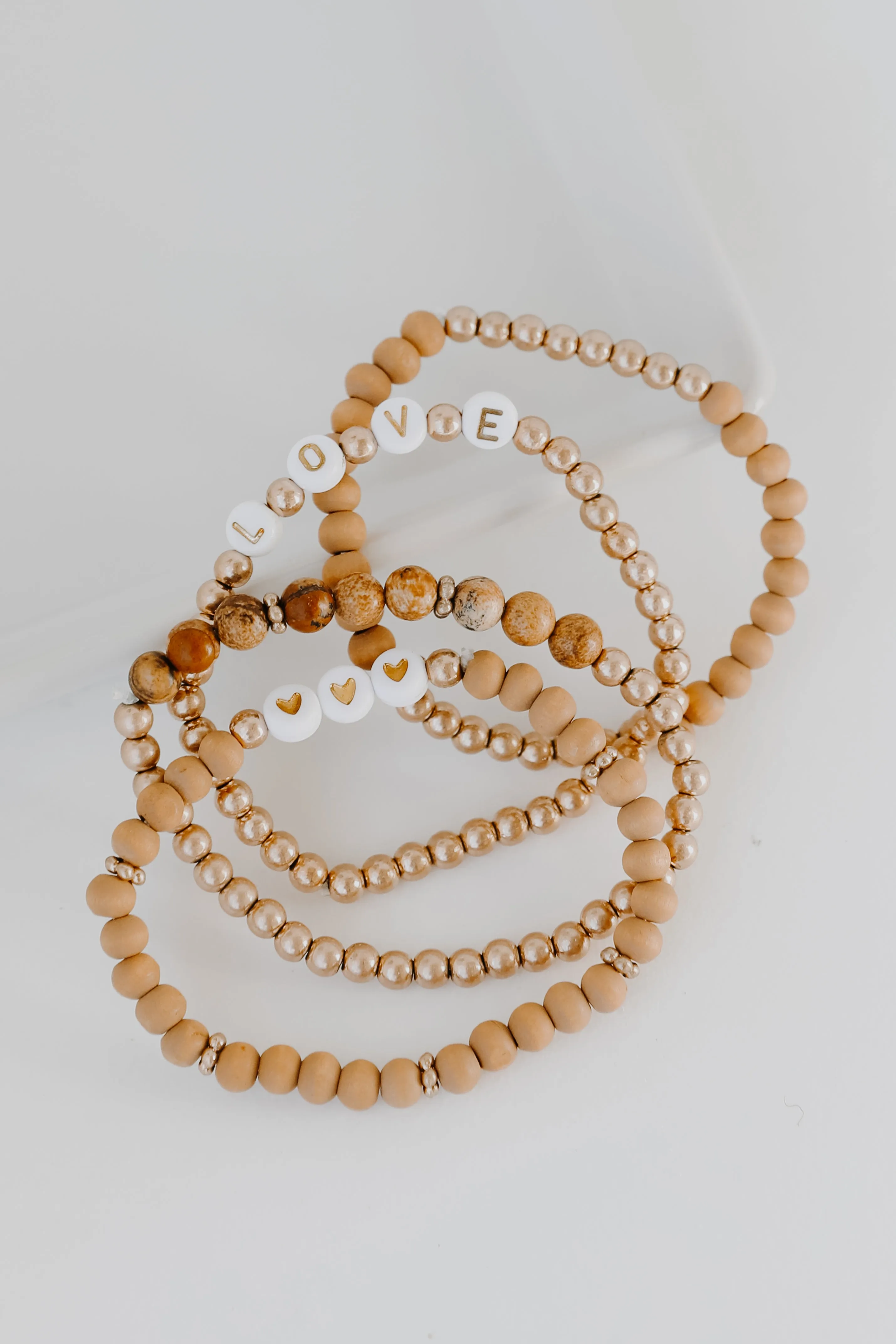 Love Heart Beaded Bracelet Set