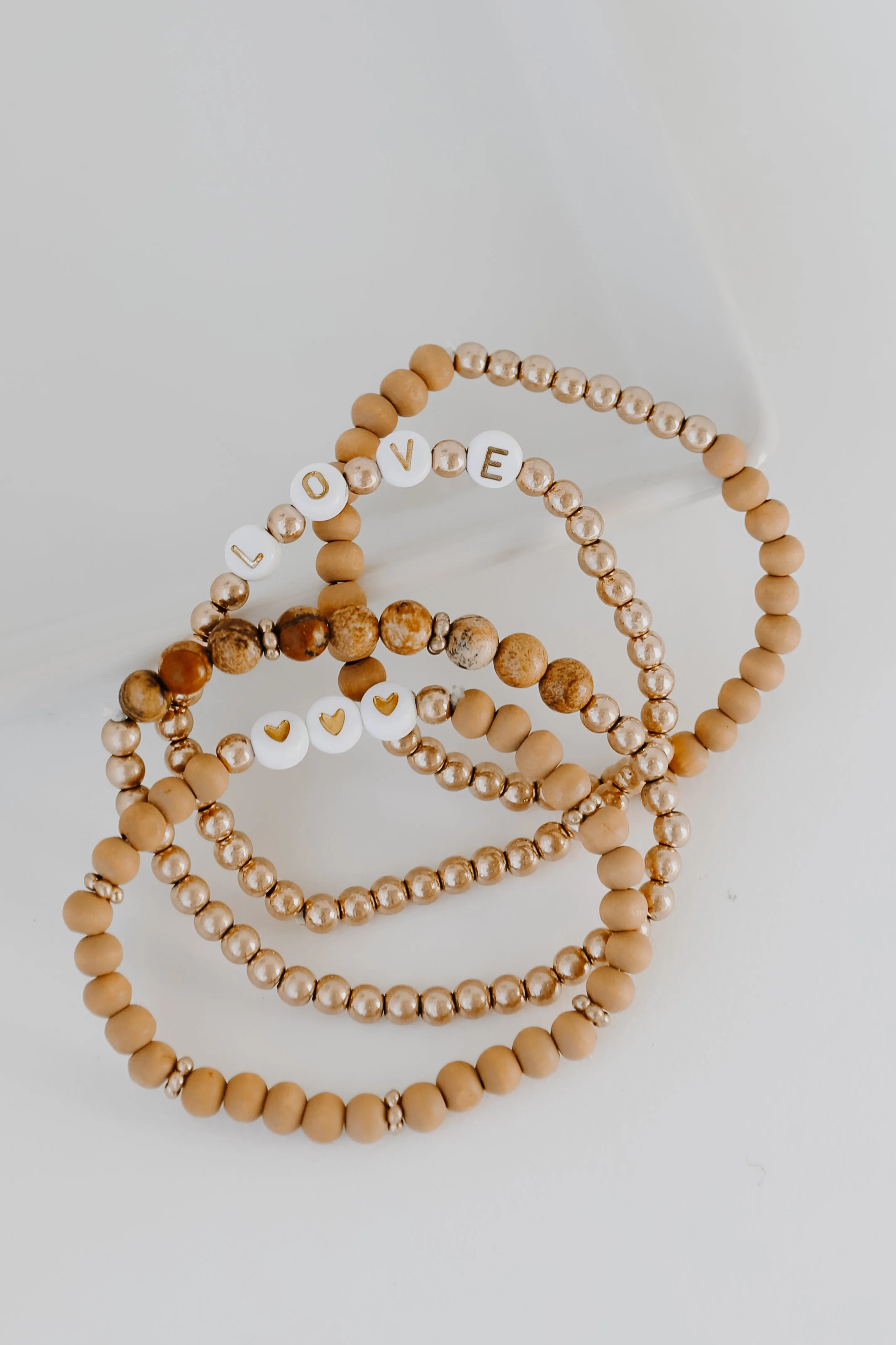 Love Heart Beaded Bracelet Set