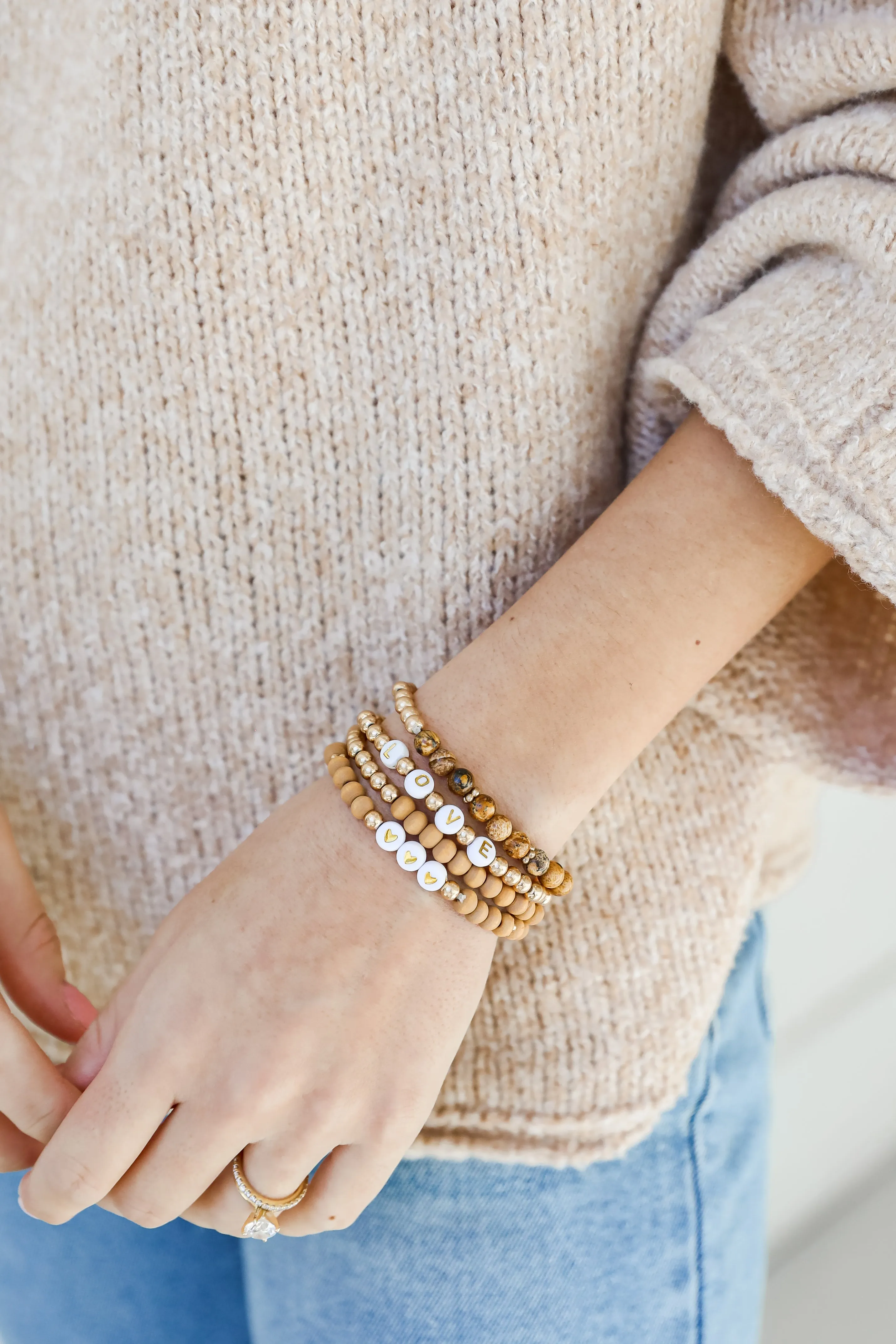 Love Heart Beaded Bracelet Set