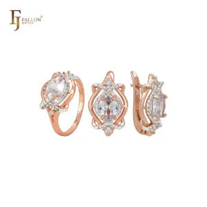 Luxurious interlocking CZs Rose Gold Jewelry Set with Rings
