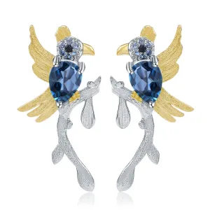 Magpie Design 925 Silver Natural London Blue Topaz Earrings for Women