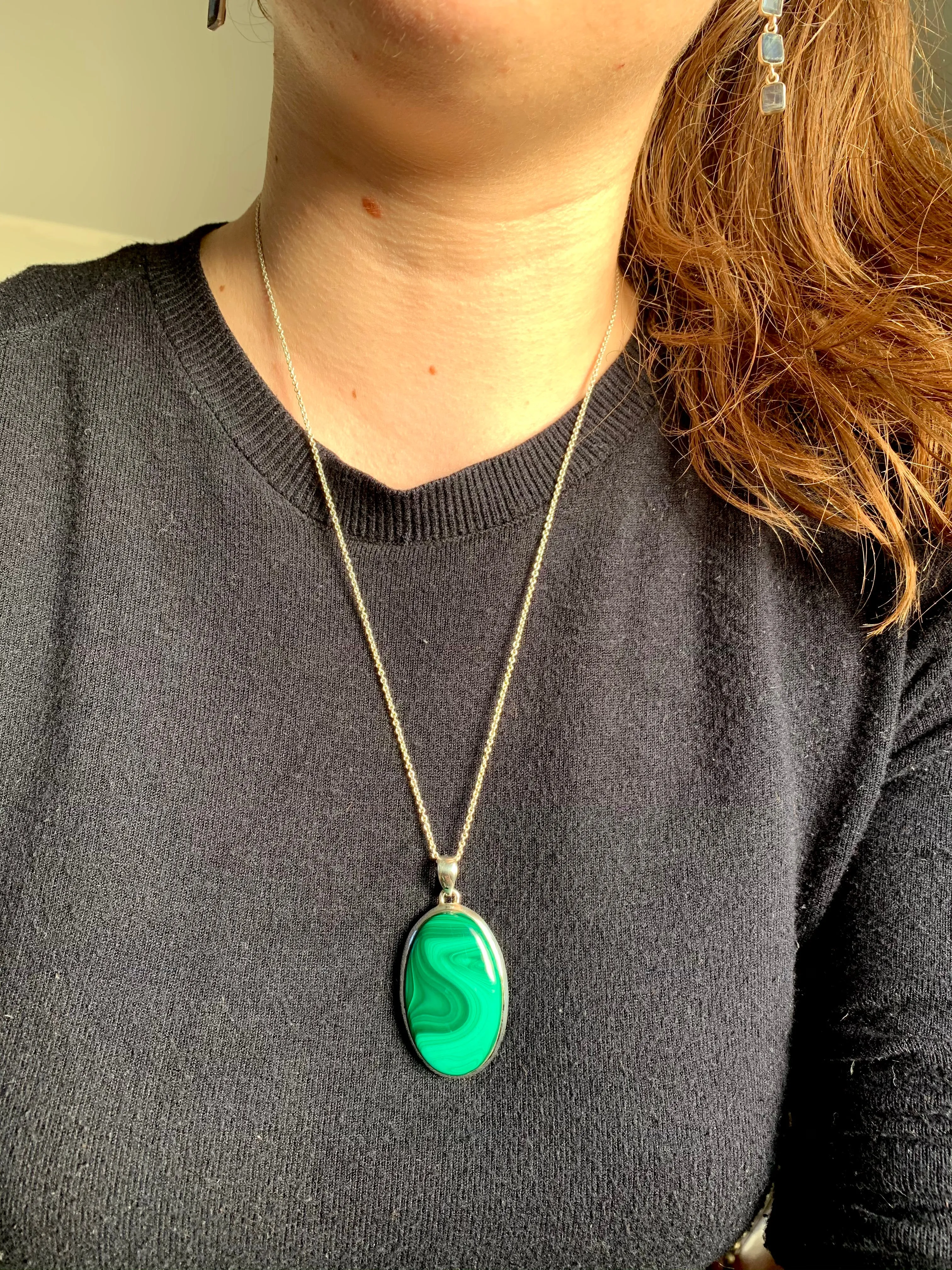 Malachite Ariel Pendant - Large Oval