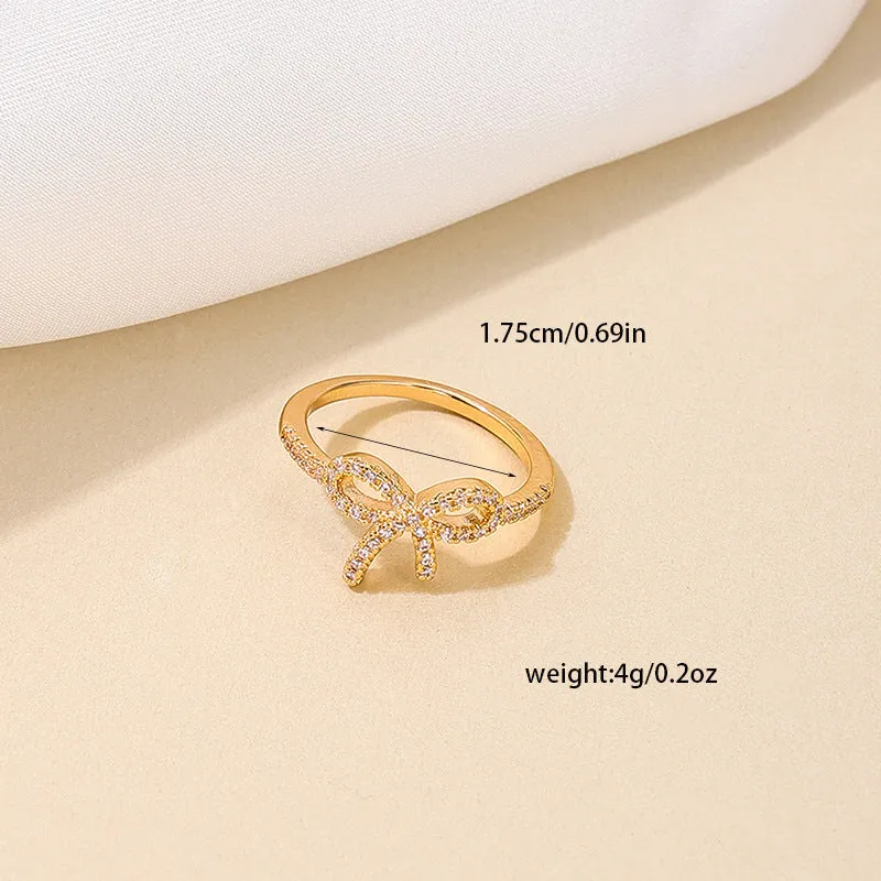 Micro Sparkling Bow Zircon Copper Ring - Stylish Women's Daily Jewelry