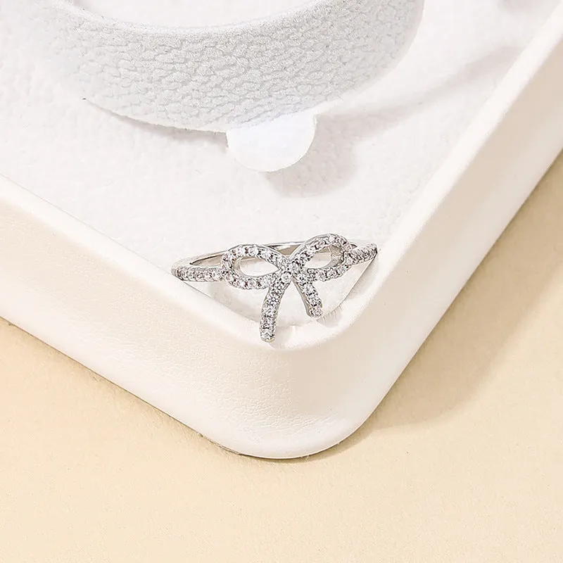 Micro Sparkling Bow Zircon Copper Ring - Stylish Women's Daily Jewelry