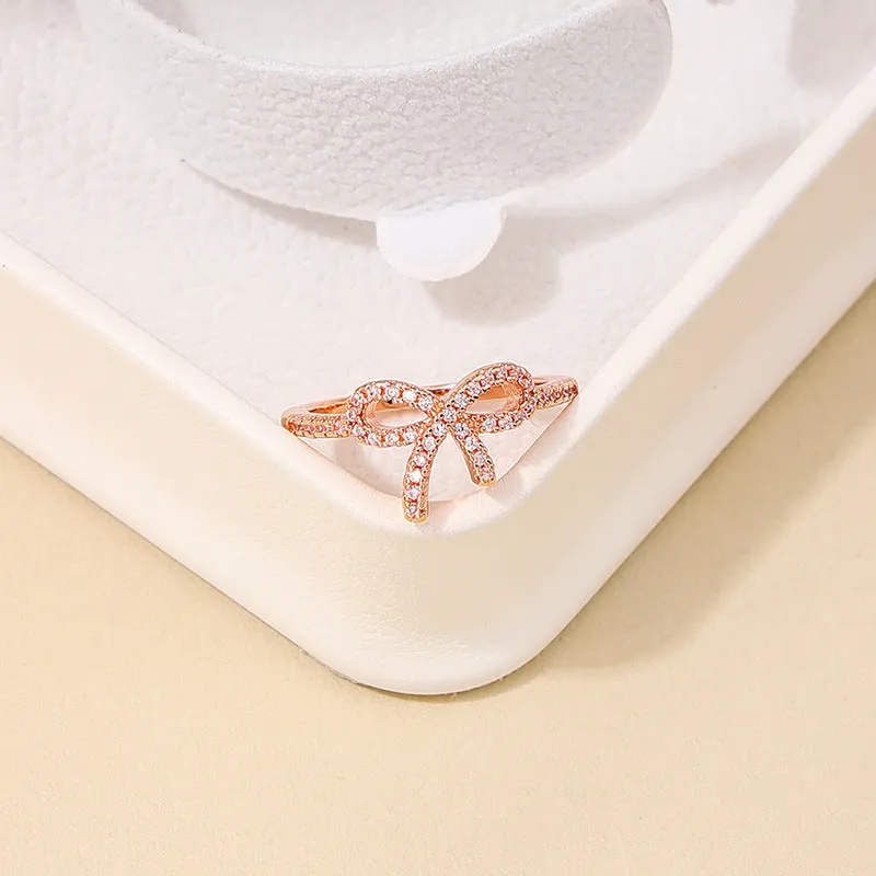 Micro Sparkling Bow Zircon Copper Ring - Stylish Women's Daily Jewelry