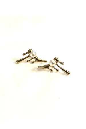 Modern Gold Pearls Earrings - Trio Earrings