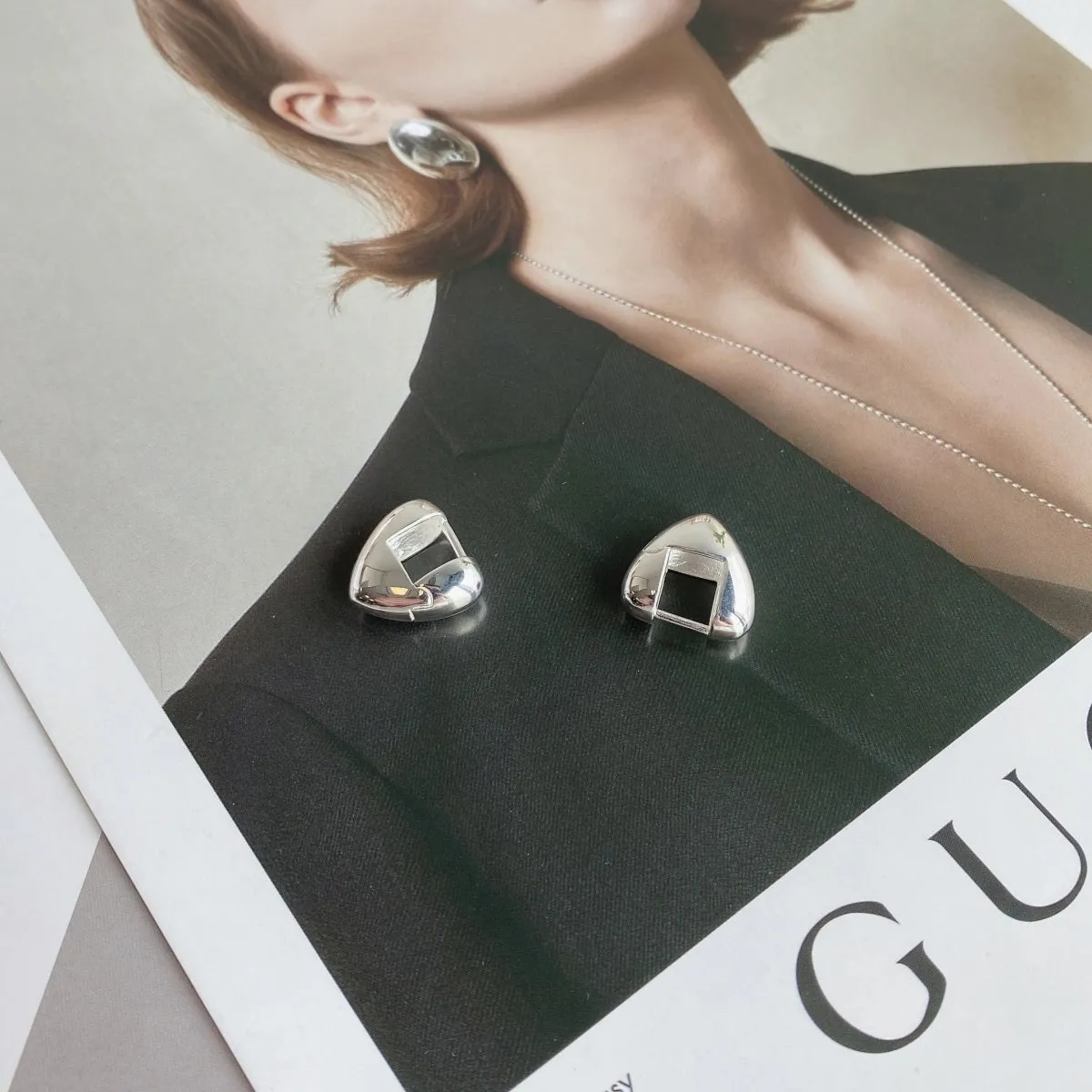 Modern Hollow Square Chunky Heart Hoop Earrings