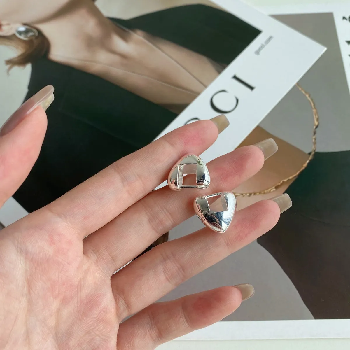 Modern Hollow Square Chunky Heart Hoop Earrings