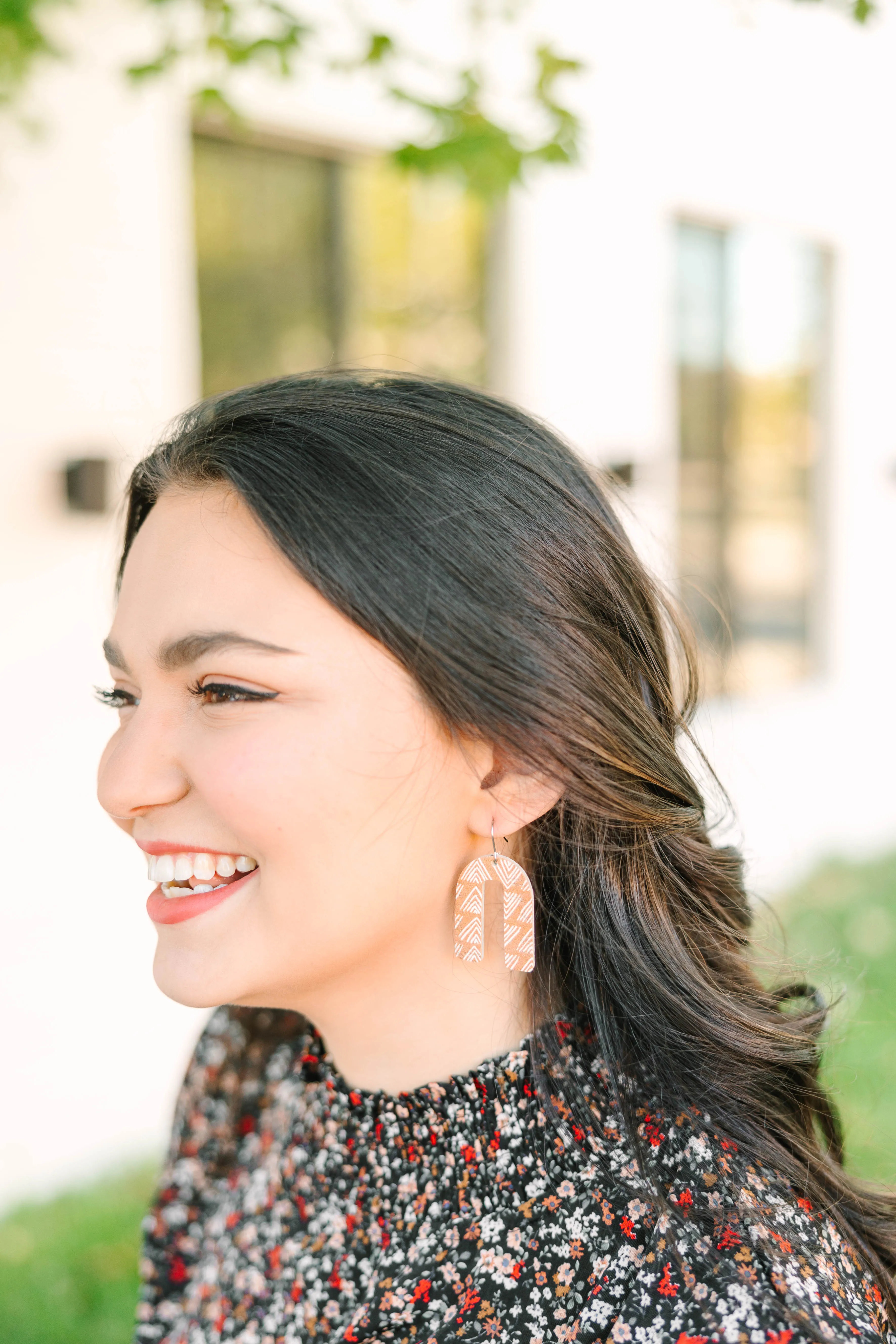 Mud Cloth Cork   Leather Arch Earrings