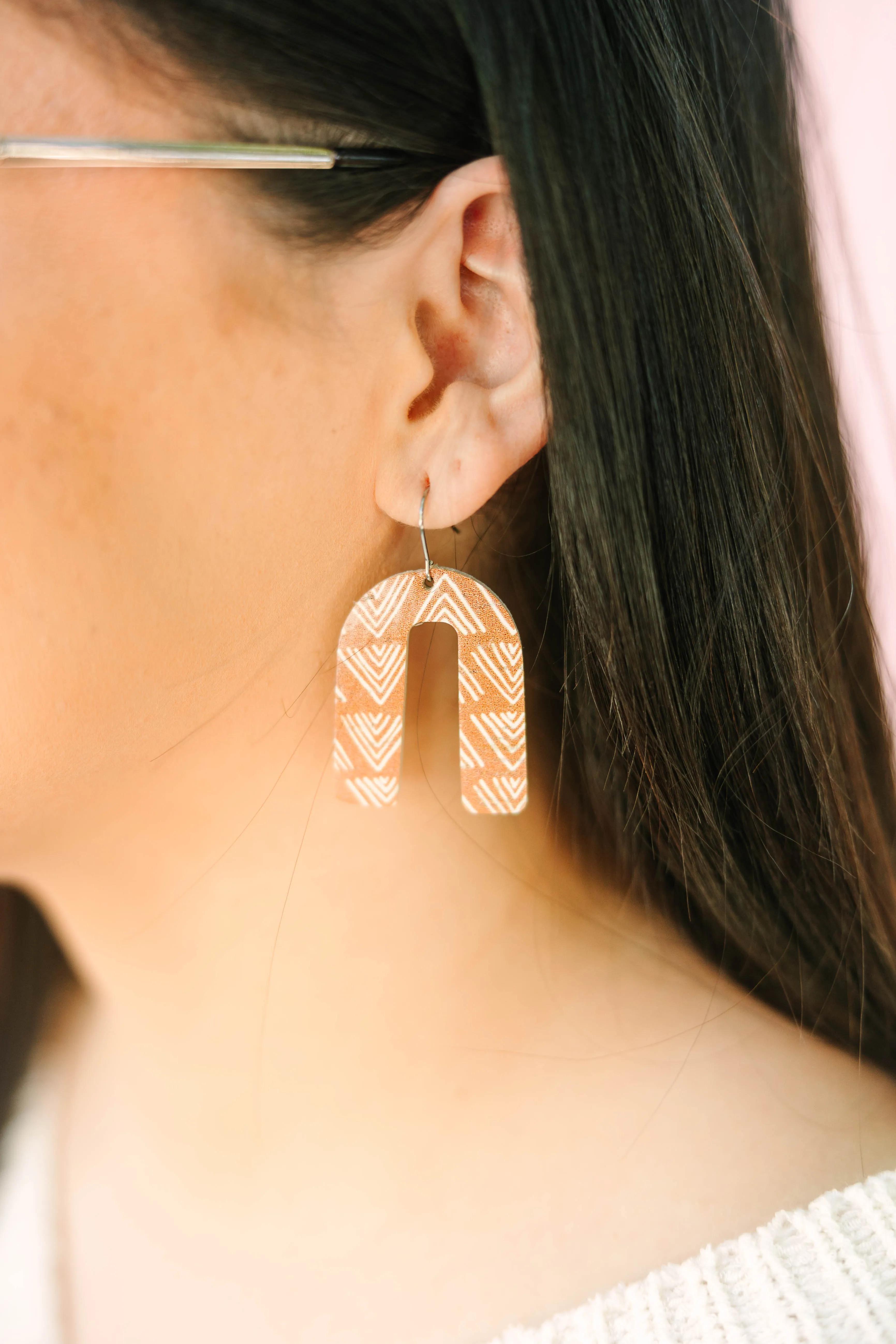 Mud Cloth Cork   Leather Arch Earrings