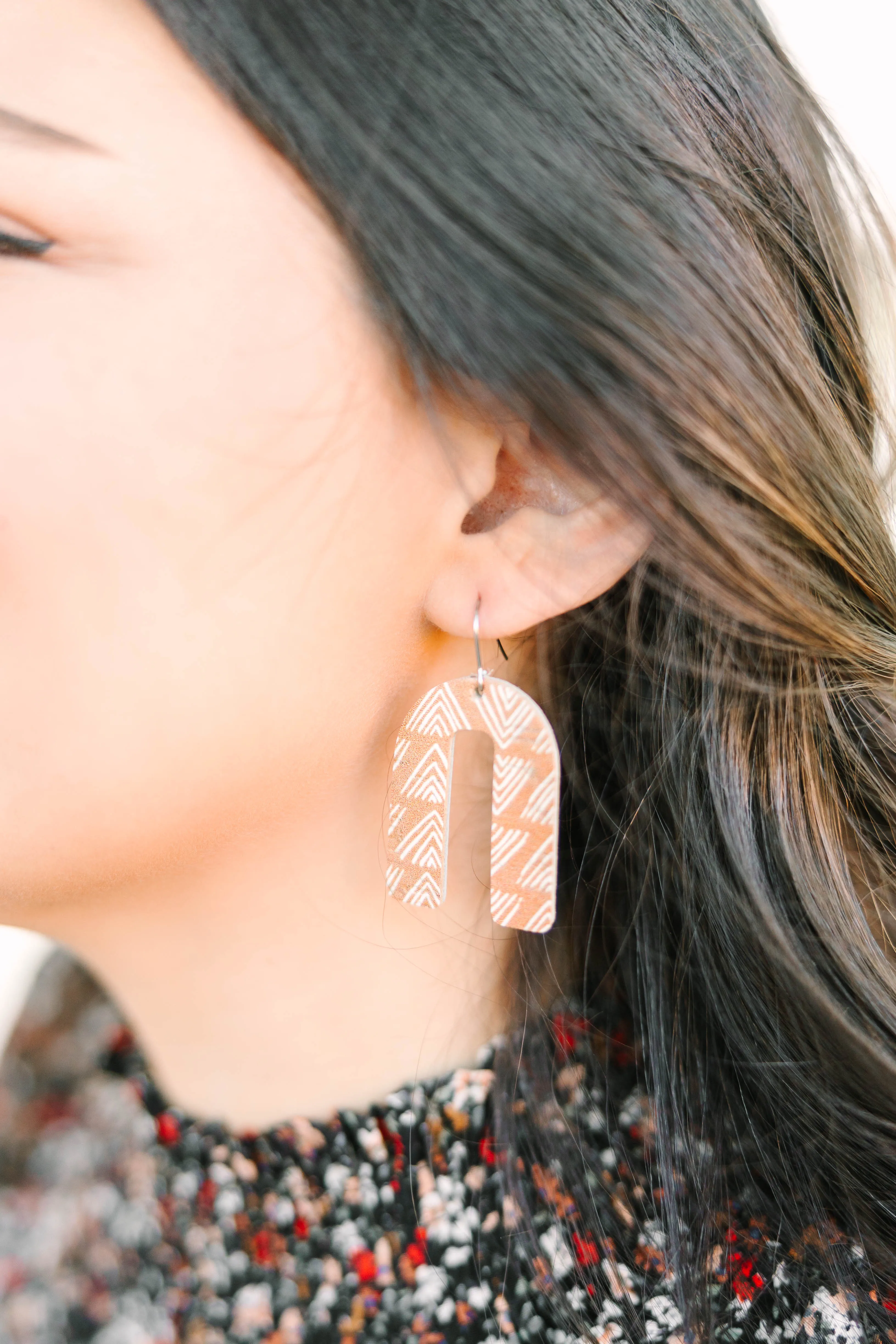 Mud Cloth Cork   Leather Arch Earrings