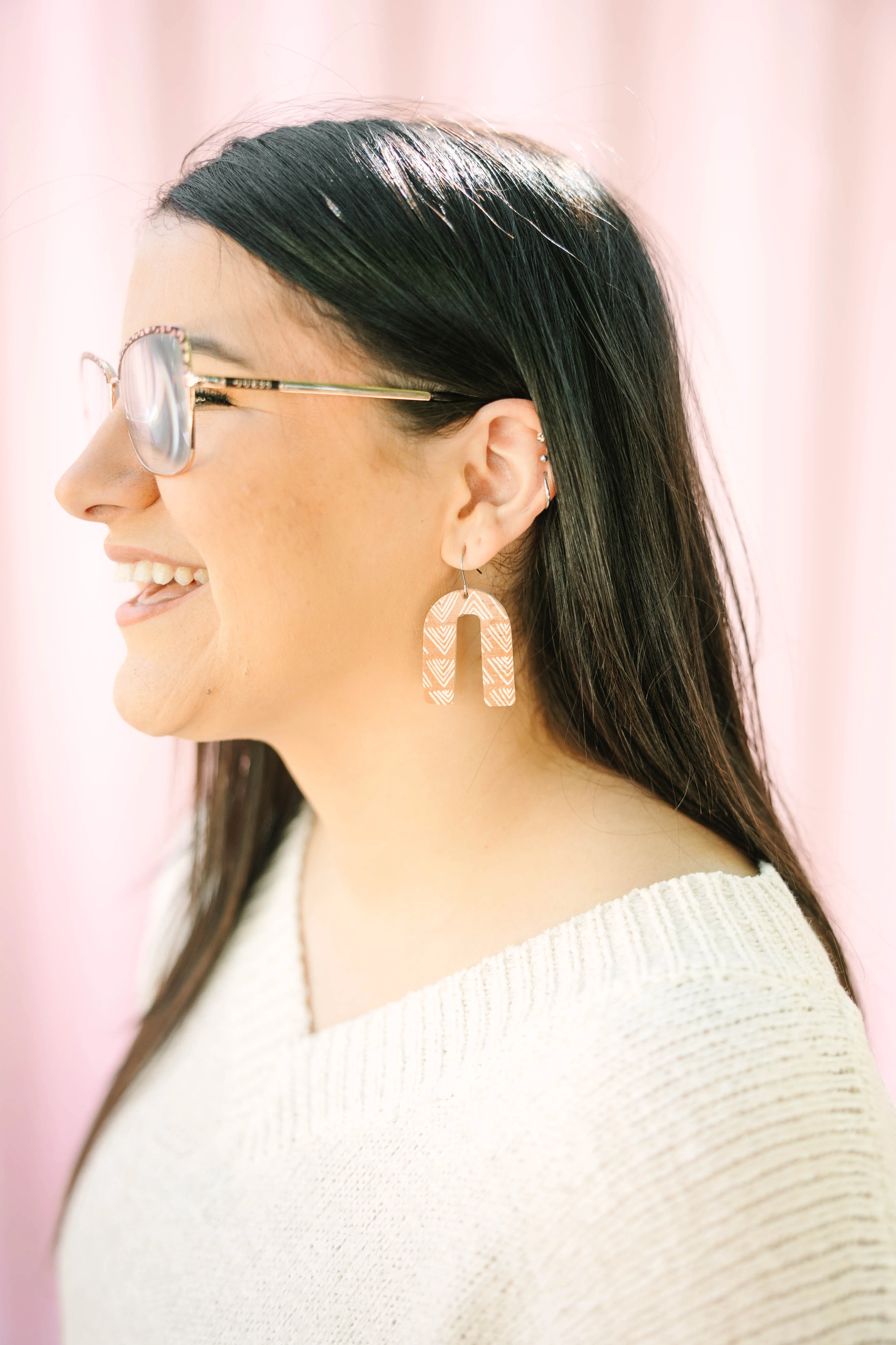 Mud Cloth Cork   Leather Arch Earrings