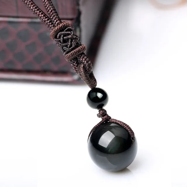 Necklaces & Pendants Natural Stone For Women and Men Black Obsidian Rainbow Eye Beads Ball Transfer Lucky Love
