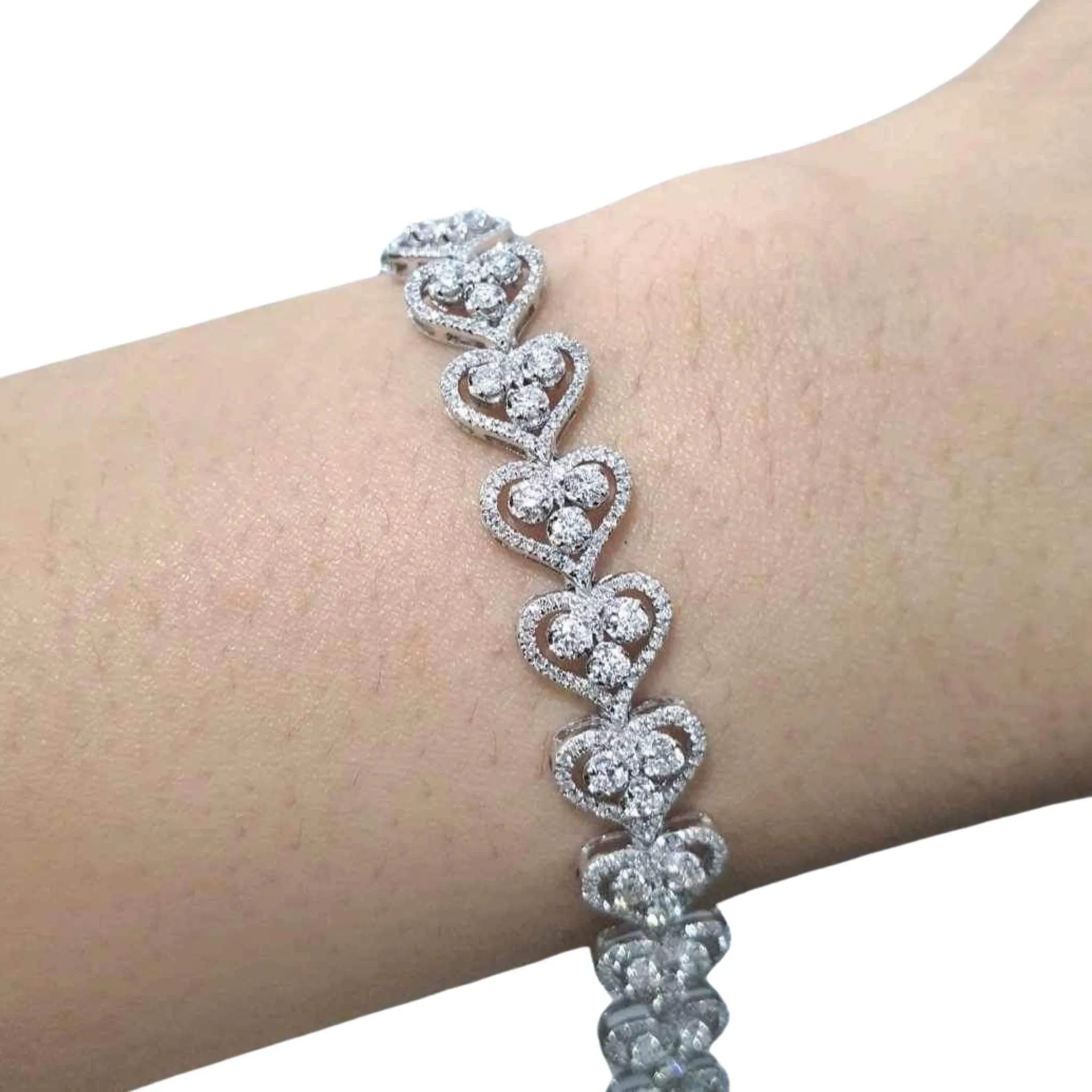 NEW Heart Cluster Eternity Diamond Bracelet 14kt