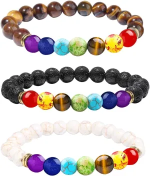 ONESING 2-12 Pcs Chakra Bracelets for Women Rock 7 Chakras Crystals and Healing Stones Bracelets 8mm Crystal Bracelets Yoga Beaded Bracelets for Women Men Essential Oil Diffuser