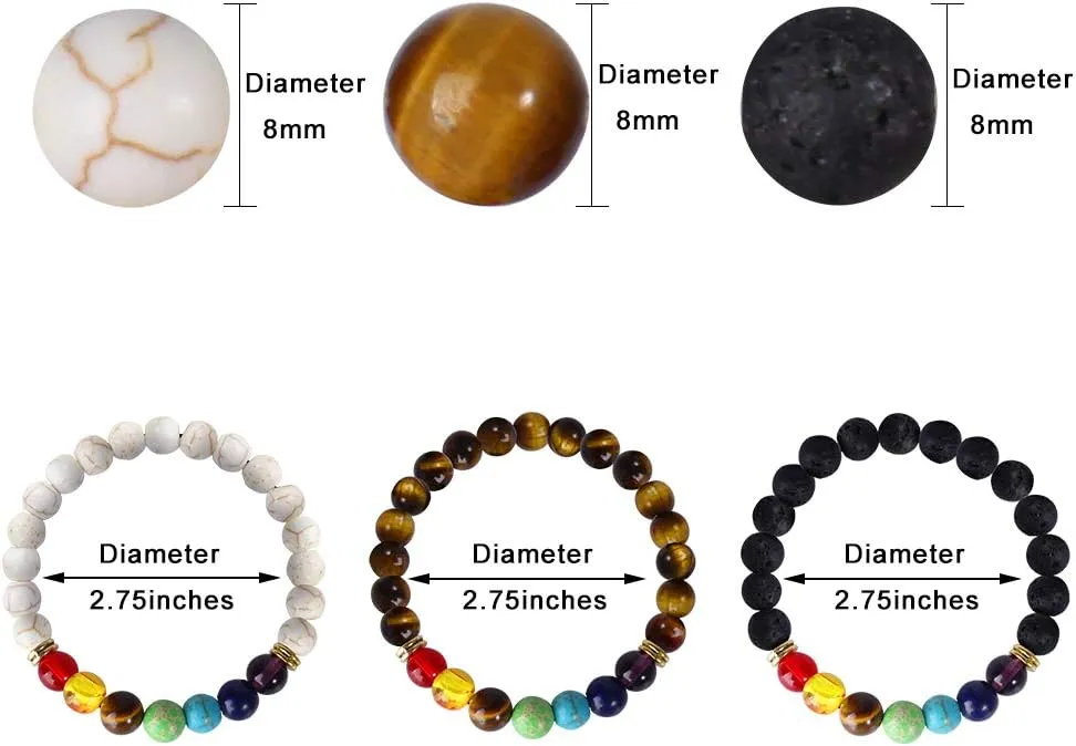 ONESING 2-12 Pcs Chakra Bracelets for Women Rock 7 Chakras Crystals and Healing Stones Bracelets 8mm Crystal Bracelets Yoga Beaded Bracelets for Women Men Essential Oil Diffuser