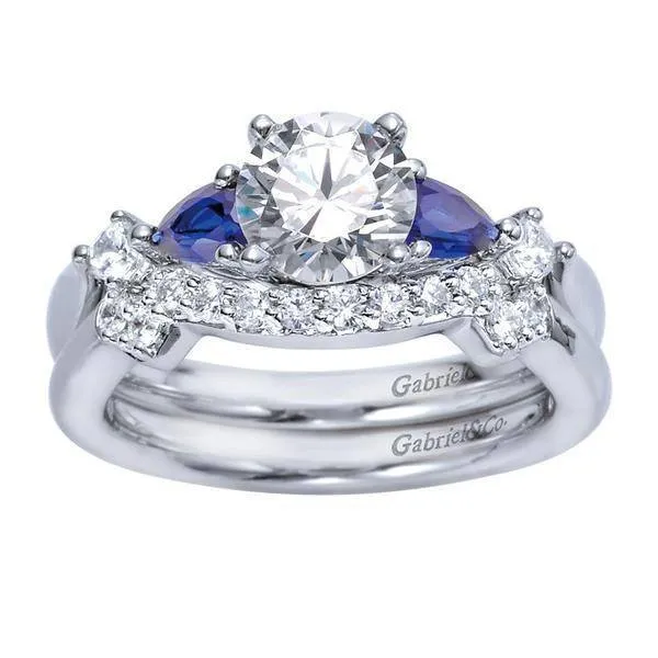 Pear Shaped Blue Sapphire Diamond Ring .09 Cttw 14K Gold 188A