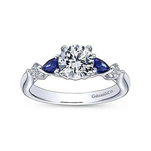 Pear Shaped Blue Sapphire Diamond Ring .09 Cttw 14K Gold 188A
