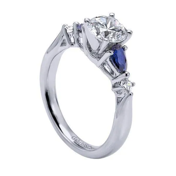 Pear Shaped Blue Sapphire Diamond Ring .09 Cttw 14K Gold 188A