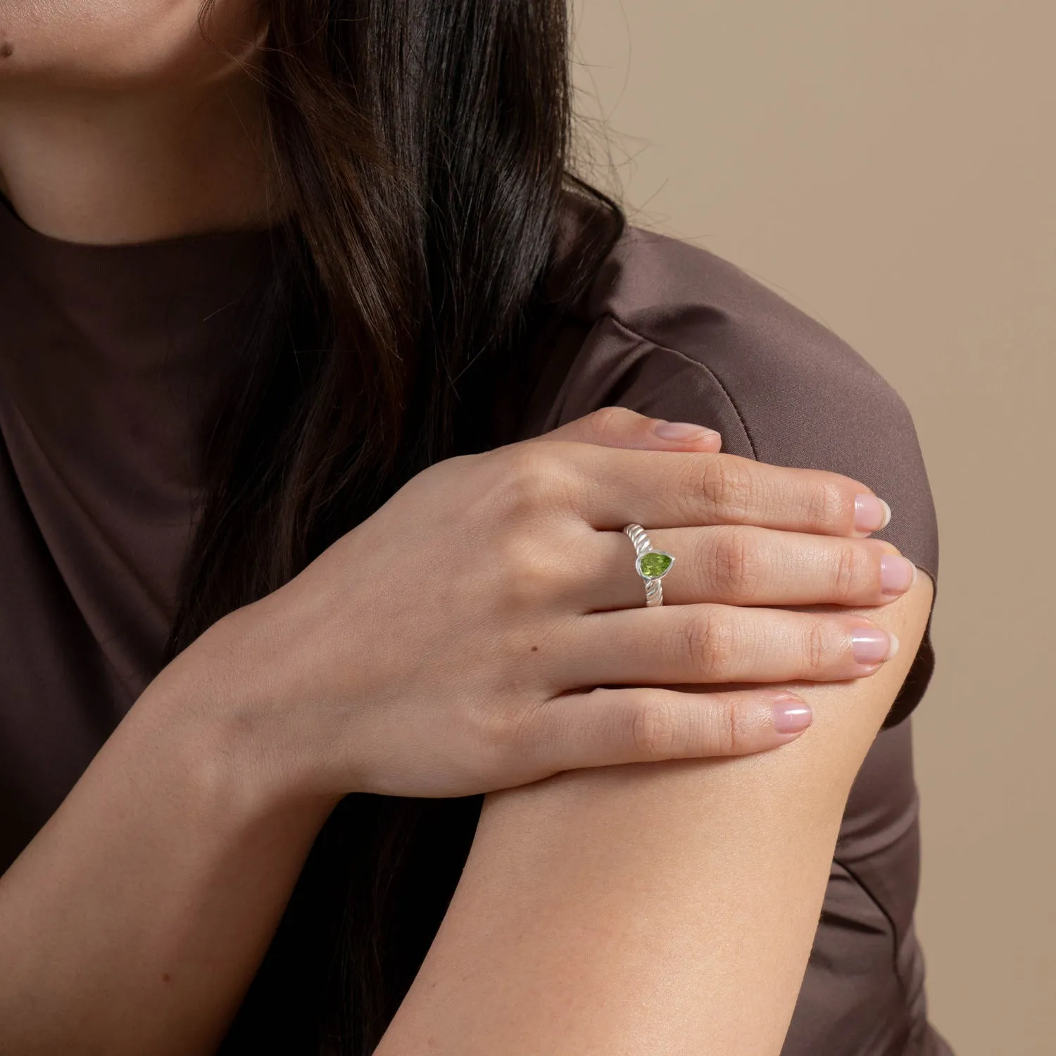Peridot Pear Twist Twinkle Ring