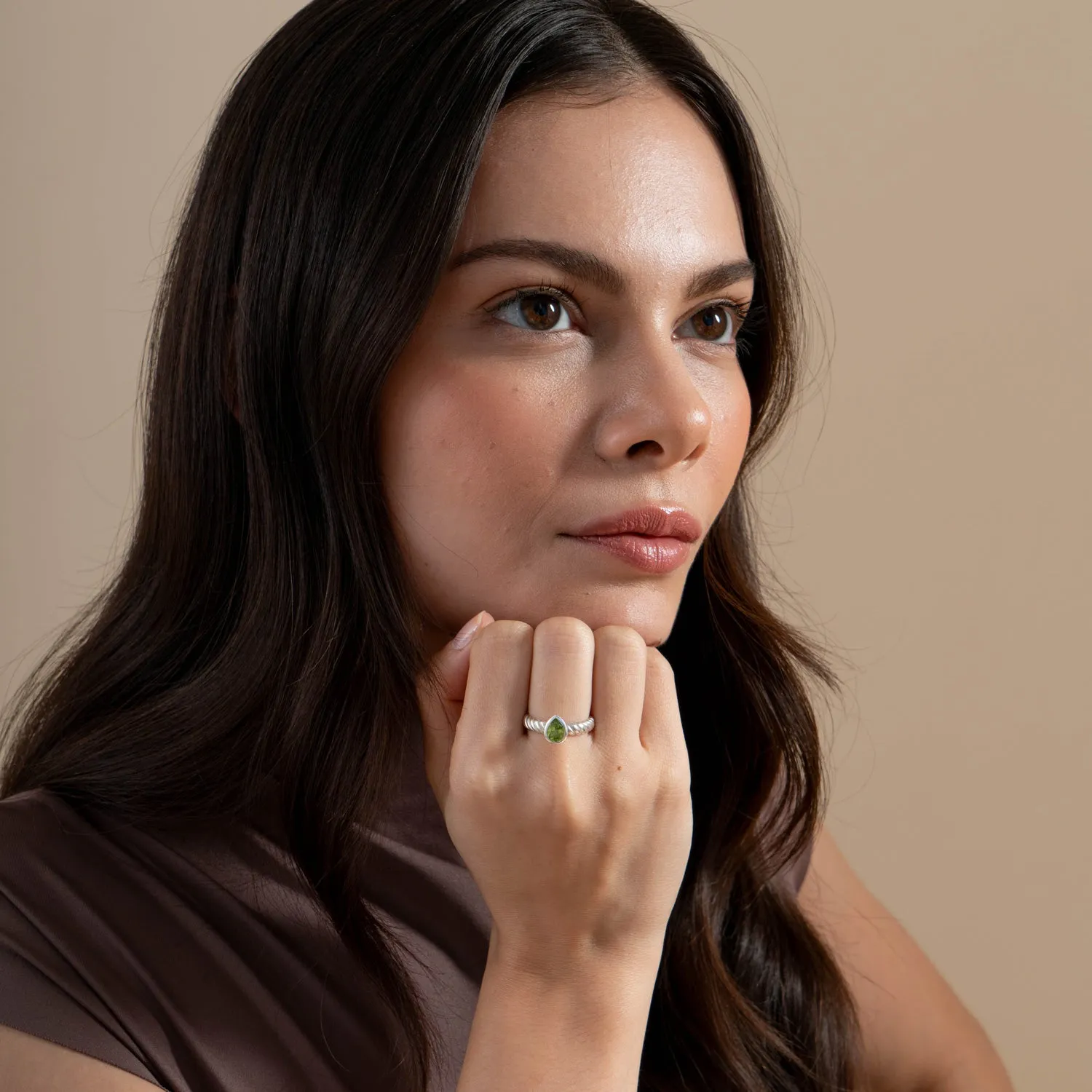 Peridot Pear Twist Twinkle Ring