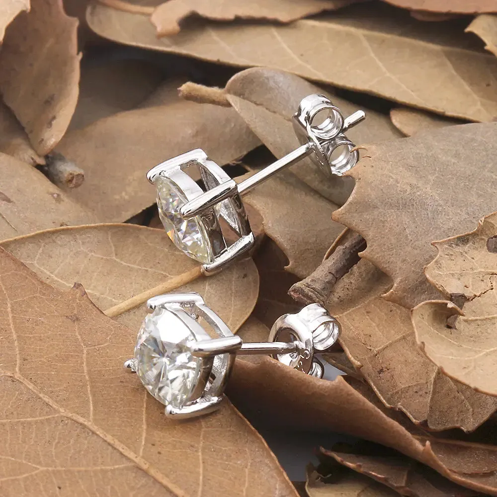 Platinum Plated Silver Cushion Cut Stud Moissanite Earrings 2ctw