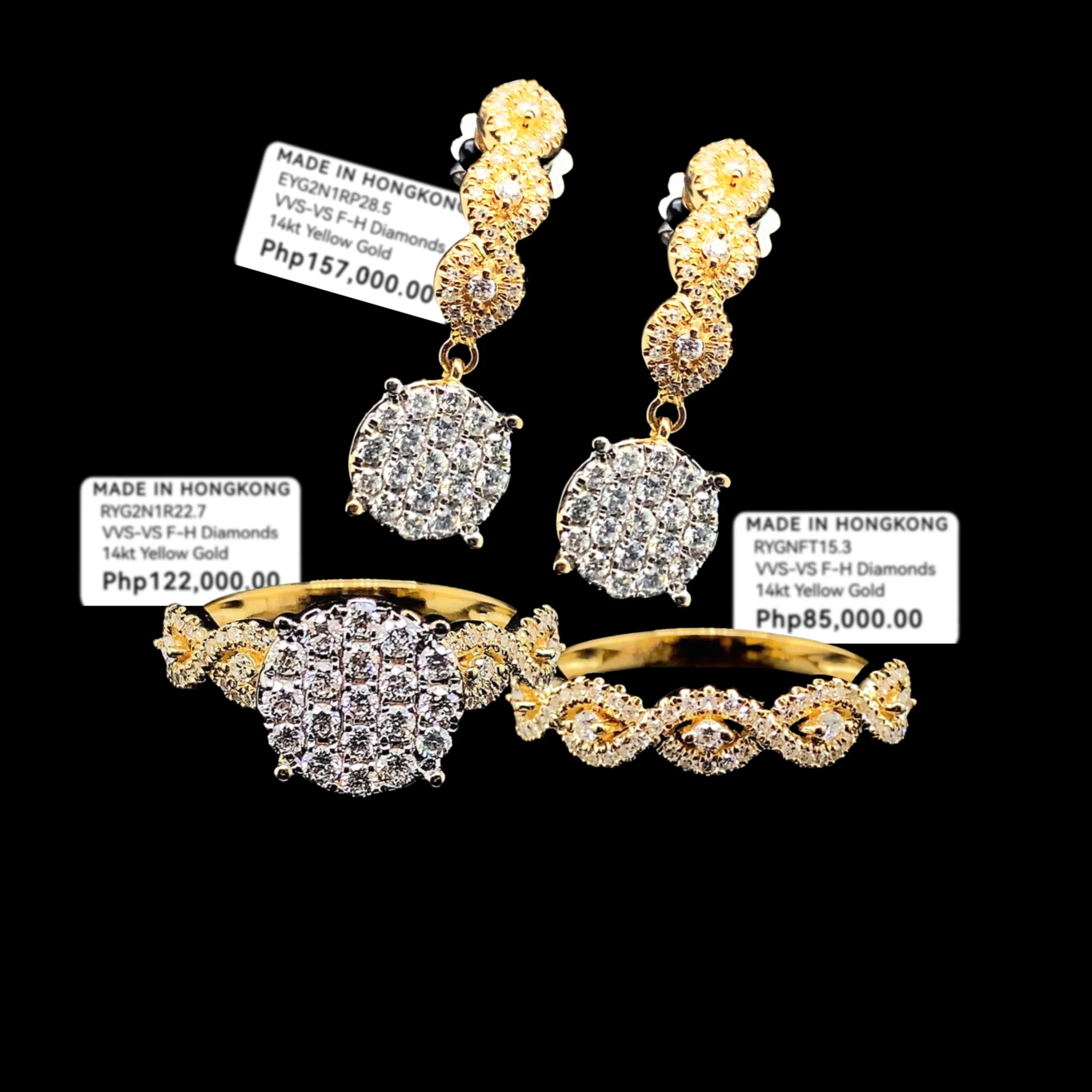 PREORDER | Golden Infinity Round Paved Twin Pair Dangling Diamond Jewelry Set 14kt