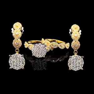 PREORDER | Golden Infinity Round Paved Twin Pair Dangling Diamond Jewelry Set 14kt
