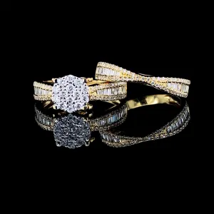 PREORDER | Golden Round Paved Band Twin Pair Diamond Ring 14kt