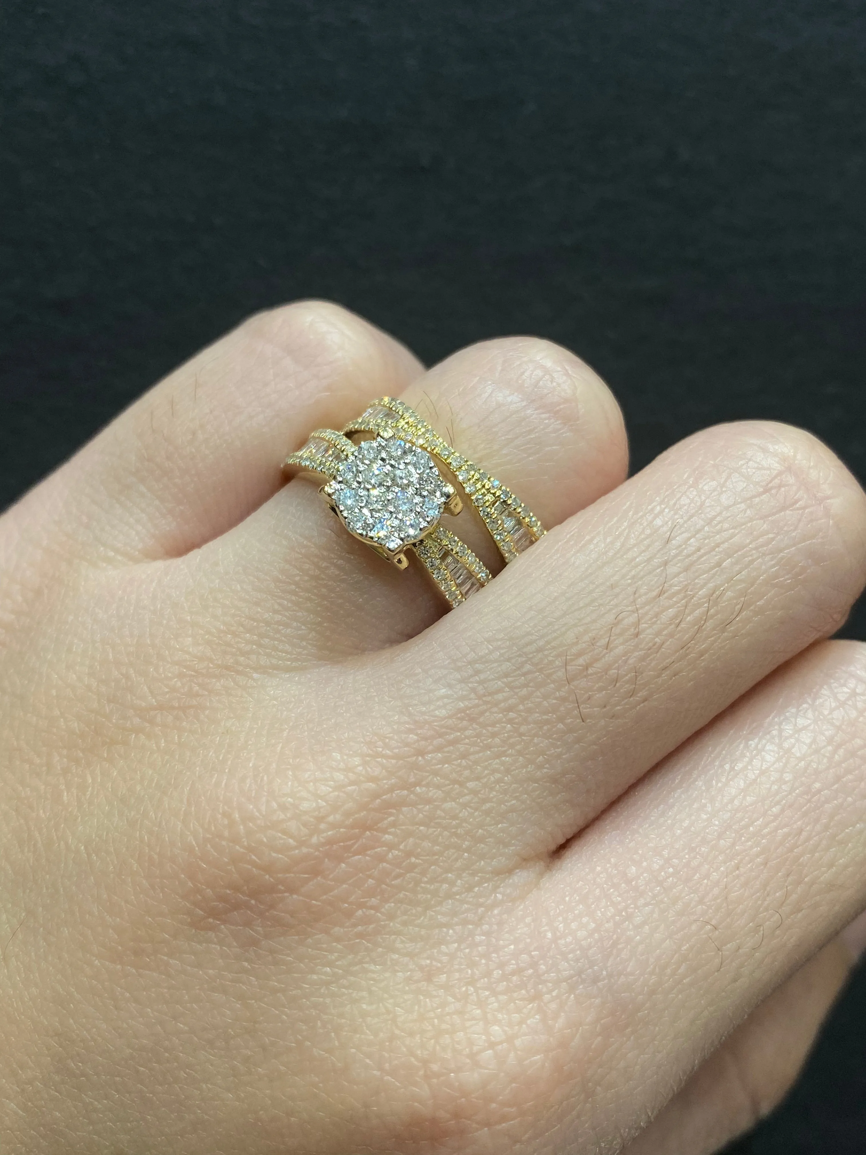 PREORDER | Golden Round Paved Band Twin Pair Diamond Ring 14kt