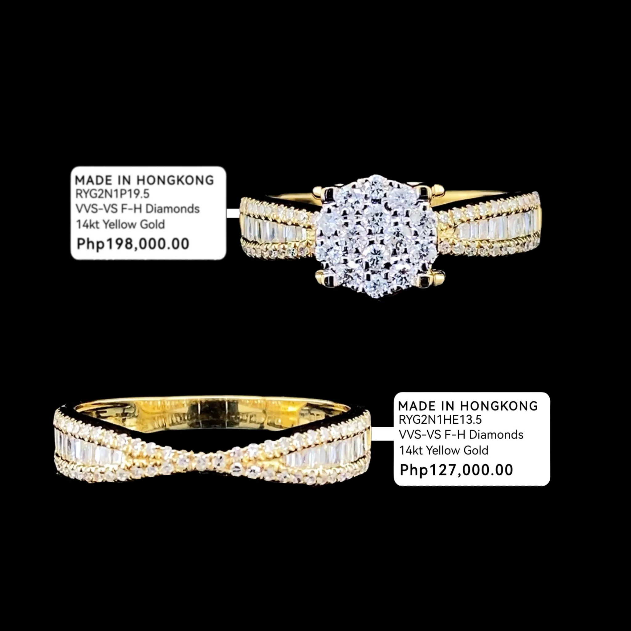 PREORDER | Golden Round Paved Band Twin Pair Diamond Ring 14kt