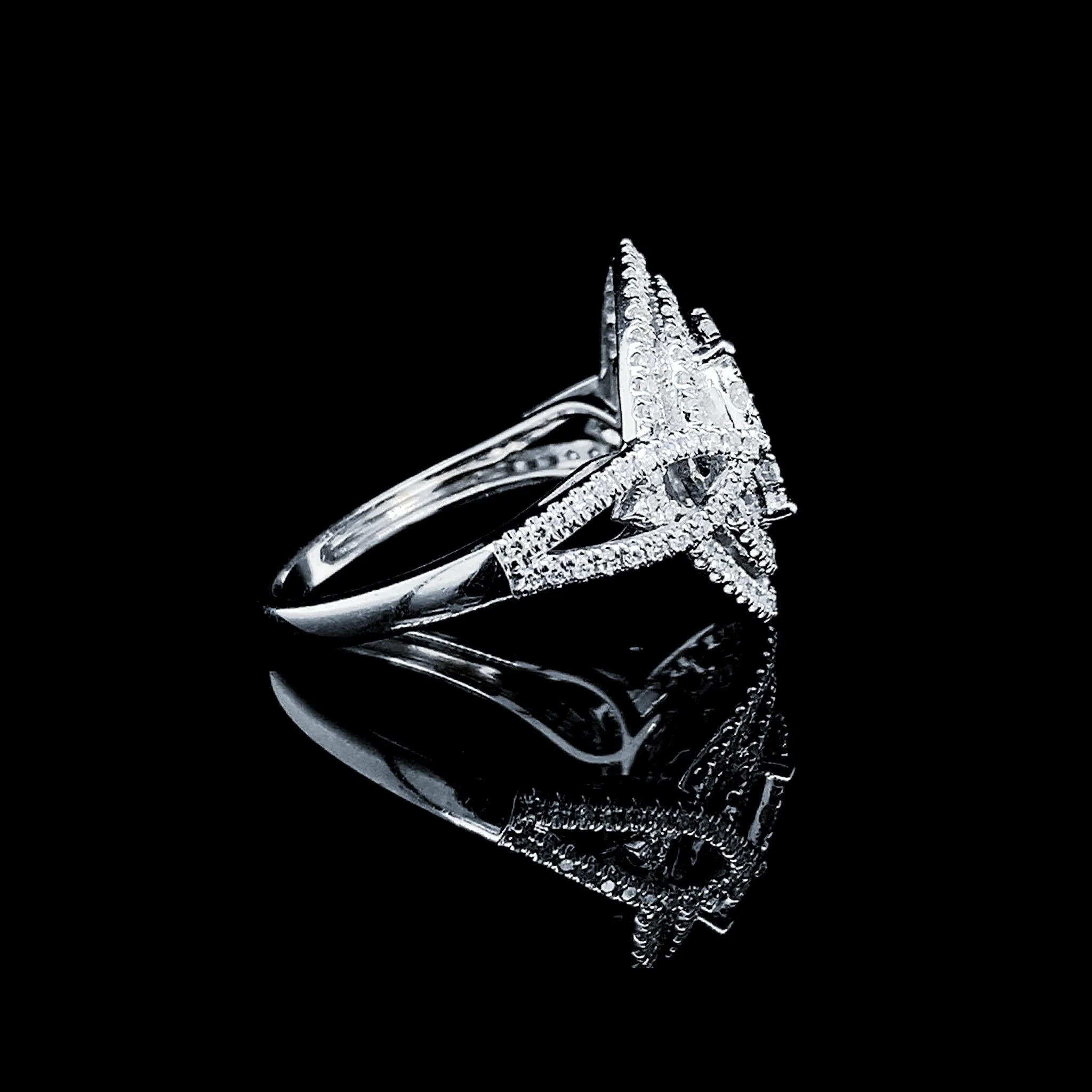 PREORDER | Round Halo Paved Band Statement Diamond Ring 14kt