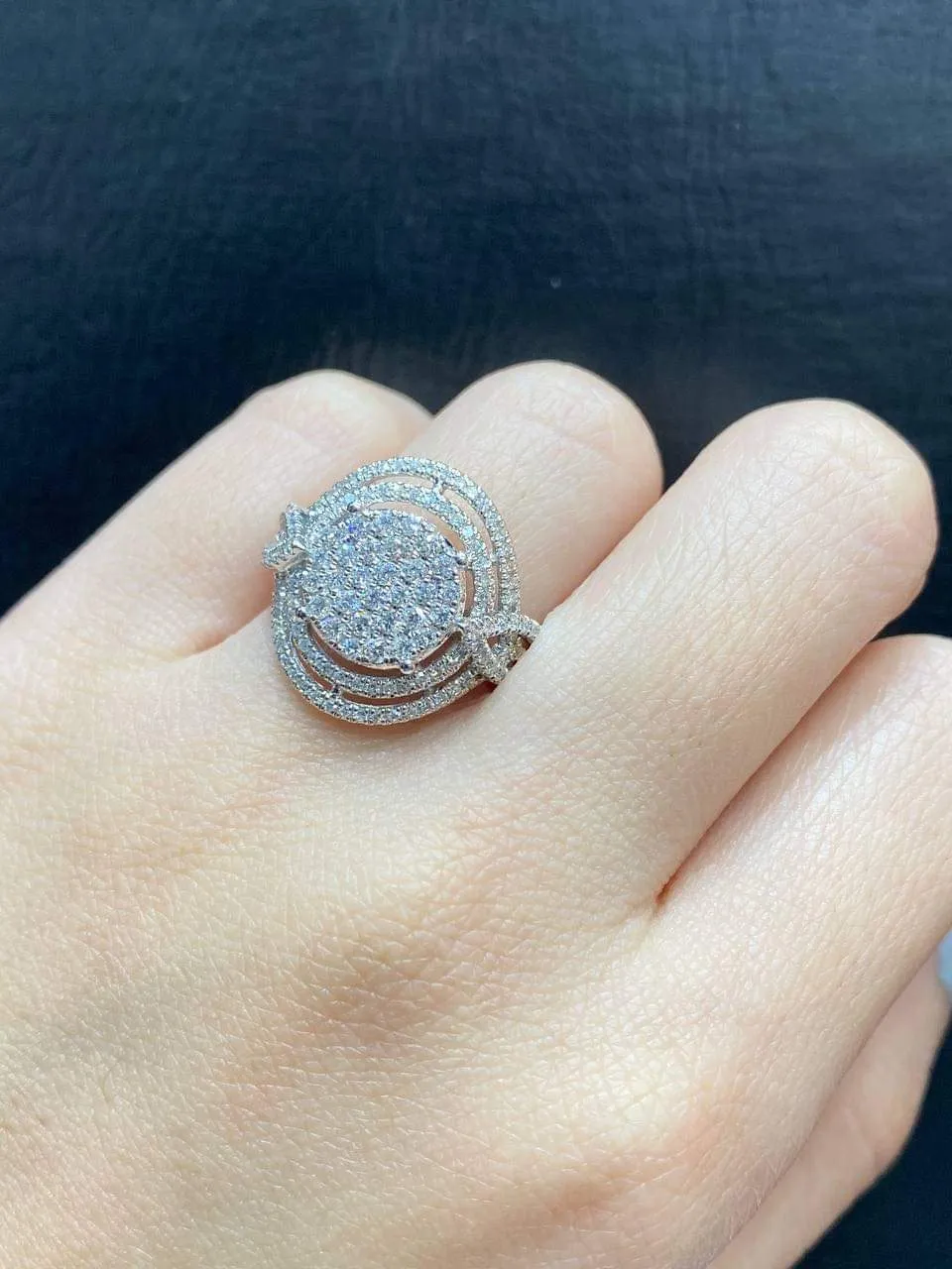 PREORDER | Round Halo Paved Band Statement Diamond Ring 14kt