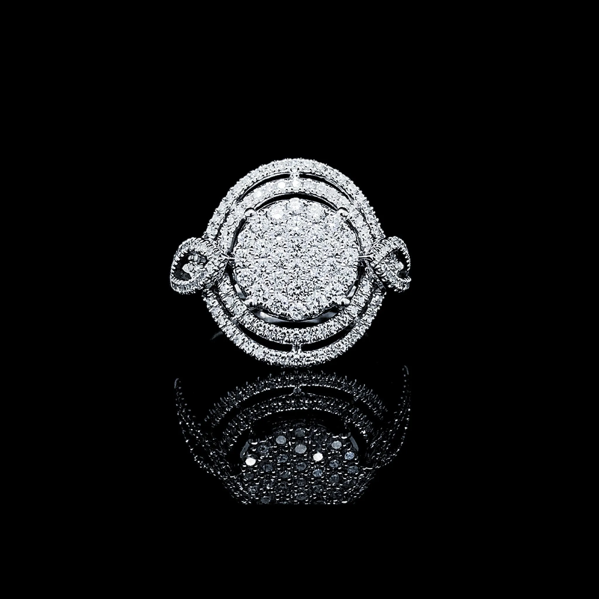 PREORDER | Round Halo Paved Band Statement Diamond Ring 14kt