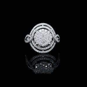 PREORDER | Round Halo Paved Band Statement Diamond Ring 14kt